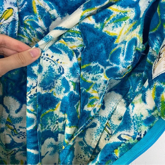Vintage Lauhala Hawaii Dress Hibiscus Maxi Ruffle Sleeve Zip Back Size XS? Blue - Picture 12 of 16